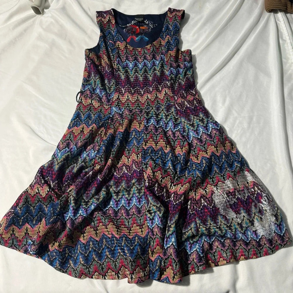 Desingual Atypical  Chula Life Multi Coloured Lined Dress Side Zip Size Medium - Picture 4 of 14